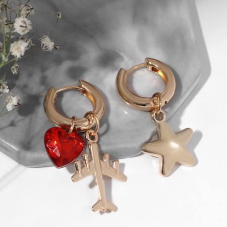 Earrings with the removable element "Transformer" Journey, red color in gold-1