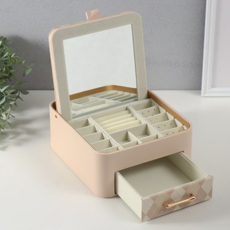 Casket to the leatherette for jewelry "Cell" Milk 20x22.5x9.5 cm-2