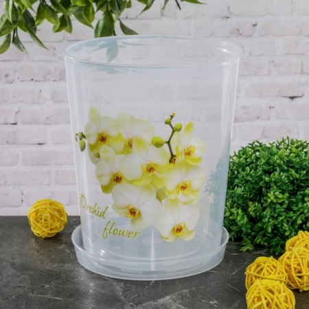 Pot for orchids with a pallet, 1.2 l, color mix-4