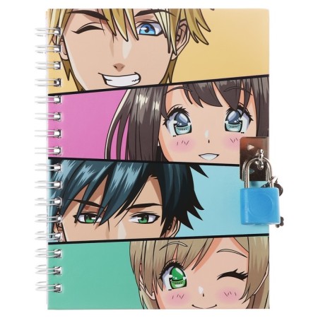 A set of MAZARI "Anime", included: notebook (17.5 x 19.5 cm, 48 sheets in a cage, with a lock, 70g/m2), Blue Automatic Blue Automatic 0.7 mm Ballic-13