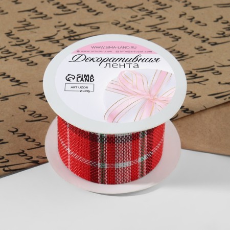 Ribbon from jute "cell", 50 mm, 4.5 ± 0.5 m, red/white color-1