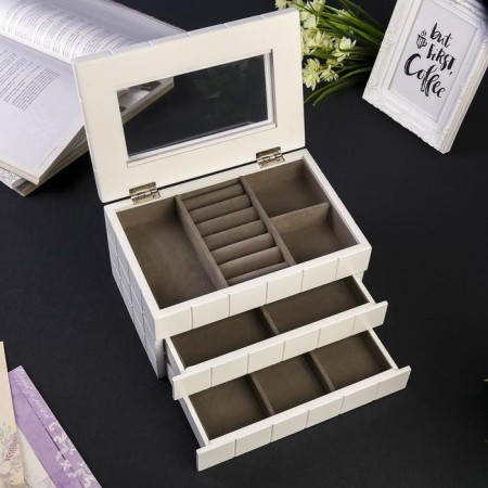 Casket wood for jewelry "Cell" white 13.8x16.5x24 cm-1