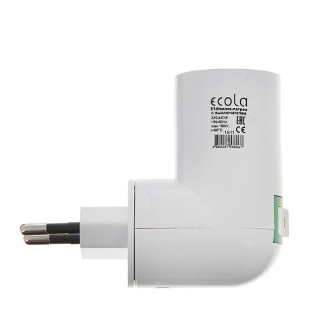 Ecola adapter, plug-patron, E14, 60 x 83 mm, with a switch, white-1
