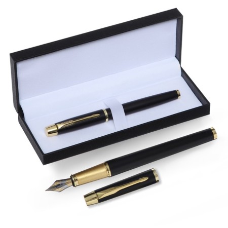Gift feathers in the leatherette case, matte black body, gold