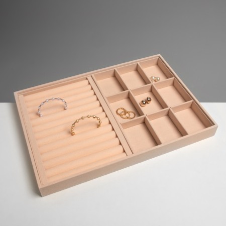 A decoration stand for 9 cells and 12 strips for rings, phlock, 35 × 24 × 3 cm, beige color-1