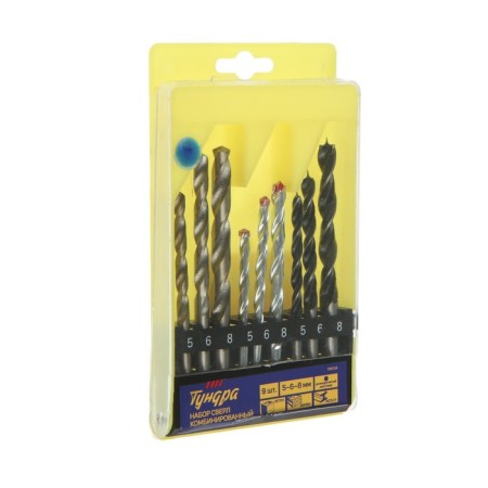 Set of drill combined tundra, cylindrical shank, 5-6-8 mm, 9 pcs.-2