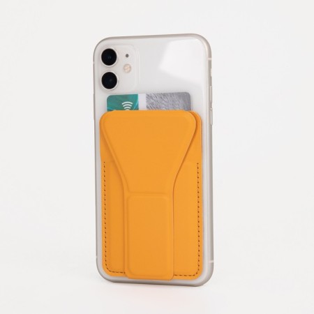Cartholder on the phone, artificial leather, yellow color-1