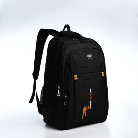 Youth backpack from textiles, 2 parts on lightning, 3 pockets, black/orange color-2