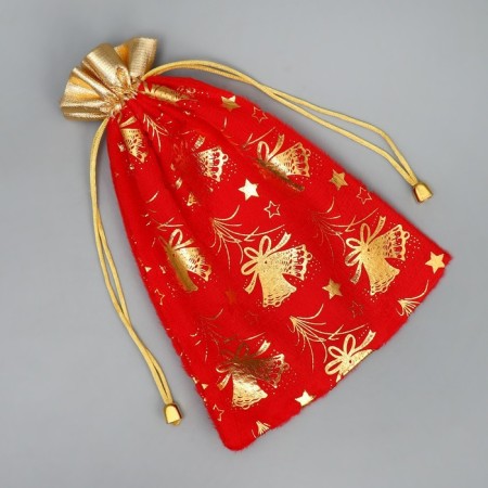 Bag gift plush "Golden fireworks", bells, embossing, 16 x 24 cm +/- 1.5 cm, New Year-4