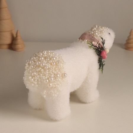 Decor "White Bear with a New Year's branch" 12x20.5x9 cm-1