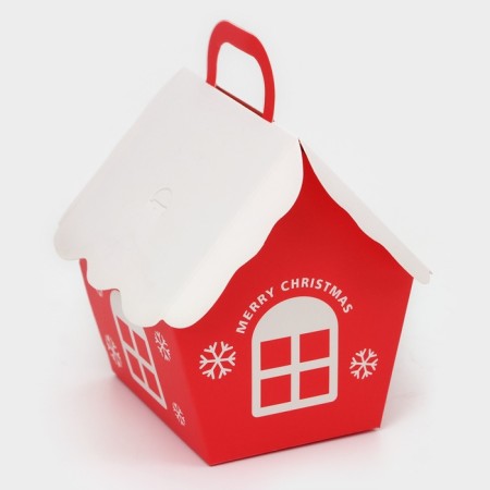 Folding New Year's box "House" red 8.5 x 8.5 x 10 cm-1