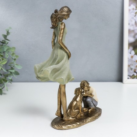 Souvenir Polystone "Mom and son walk the dog" Sea wave 24x7.5x16 cm-1