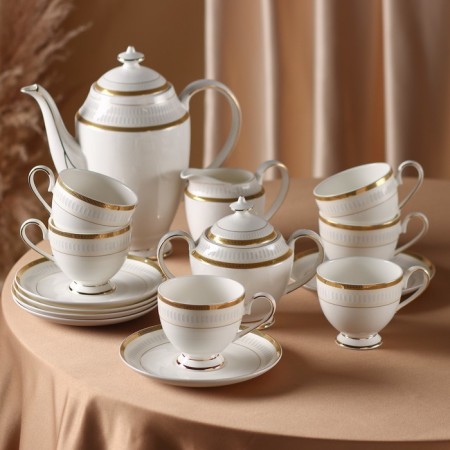 Service Porcelain Tea Louis, 15 objects: kettle 1.3 l, milkman 300 ml, sugar tower 350 ml, 6 teaspoon 160 ml