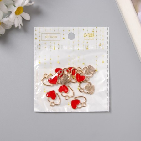 Decor for creativity metal, enamel "two hearts" red with gold 1.5x1.7 cm-2
