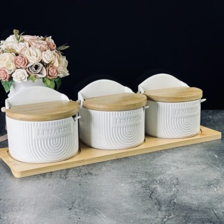 A set of cans with spoons on the stand Lenardi Bamboo, 420 ml, 3 pcs