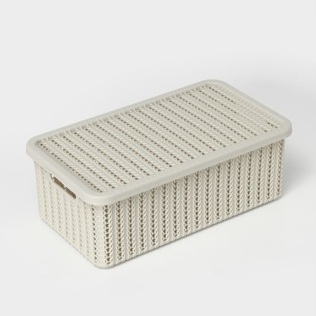 Storage basket with a “knitting” lid, 6 l, 35 × 20 × 13 cm, white color-1
