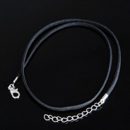 A lace of artificial suede with a lock, 45 cm + extension cord, black color