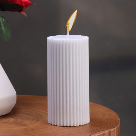 Candle-cylinder with faces, 5x10 cm, gray, 6 hours
