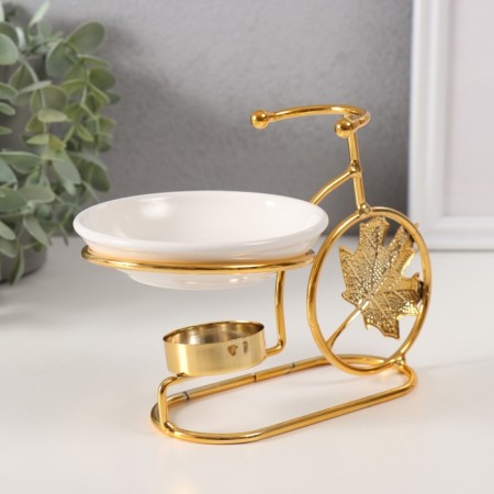 Aroma lamp metal, ceramics "Golden Bicycle with a sheet" 10x17.5x12 cm-2