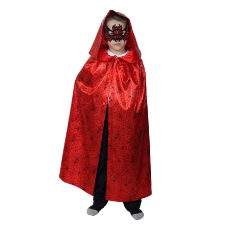 Carnival cloak with a hood, a web on red, satin, length 85 cm + mask-1