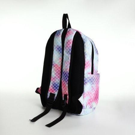 Youth backpack from a lightning textile, 3 pockets, waist bag, blue/white/pink color-3