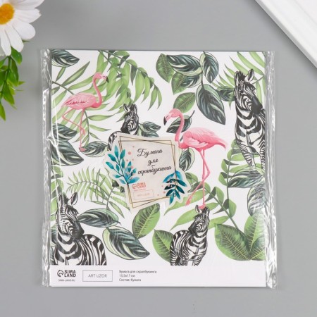 Scrapbooking paper bilateral "parrots, flamingos and zebra" density 180 grams set 10 pcs 15.5x1-5