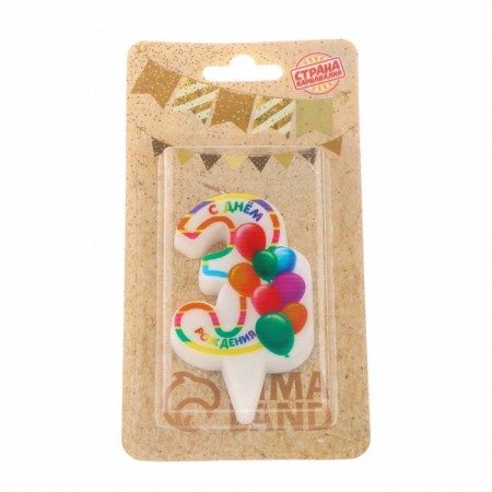 Candle in the Cake "Bright Birthday", number 3, multi -colored, 6.5 cm-3