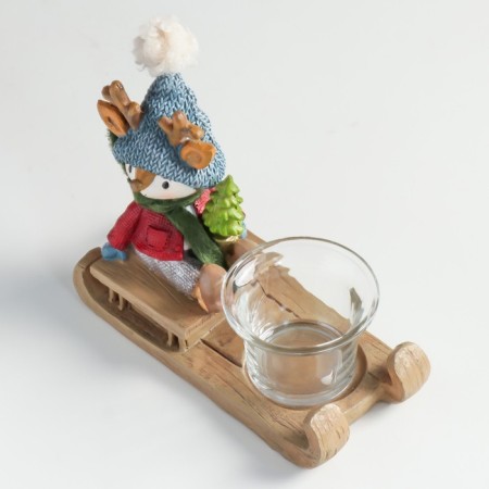 Polystone candlestick "Olennian in a blue hat on a sled with a Christmas tree" 15x6.7x12.5 cm-4