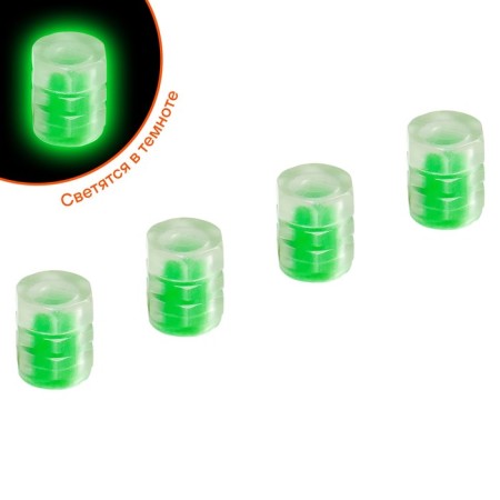 Caps on the tire valve S-1, luminous, green, ABS plastic, 4 pcs. AVC33-1