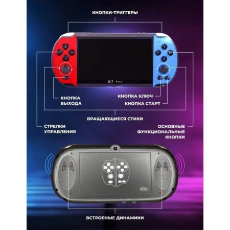 Game console X7 Plus, AV cable, 8 bits, 7000 games, blue-red-13