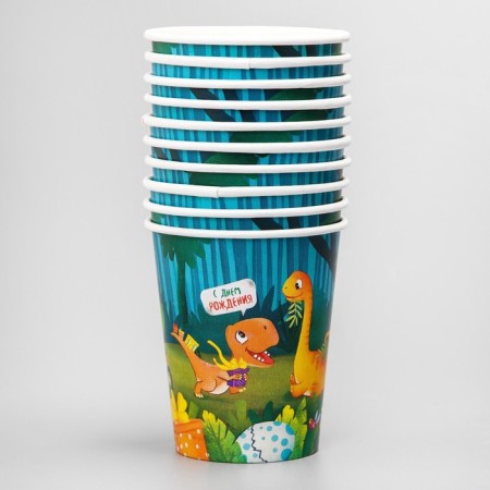 A one -time paper glass "Happy Birthday" dinosaurics, 250 ml-1