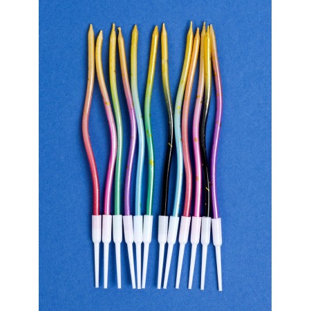 Candles for Cake "Serpentine", 12 pcs, multi -colored with sparkles-1