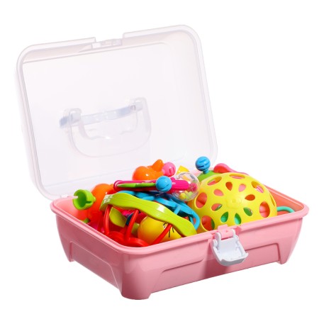 A set of rattles with teething, 7 pieces in a set, in a container-9