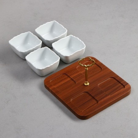 Menzhitsa "Drops", 4 pcs: 200 ml, wooden base, porcelain, Iran-2