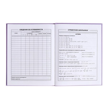 School diary for grades 1-11, "lilac", covered paper cover, hard binding cardboard 7BC, matte lamination, universal cheat sheet, 48 sheets, block 65g/m2-7