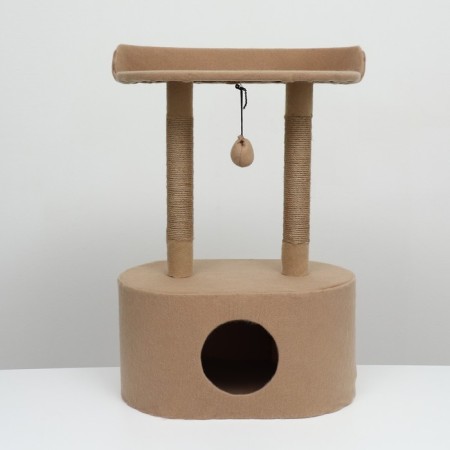 House for cats with a claw, with an oval shelf, 54 x 34 x 80 cm, felt, jute, brown-1