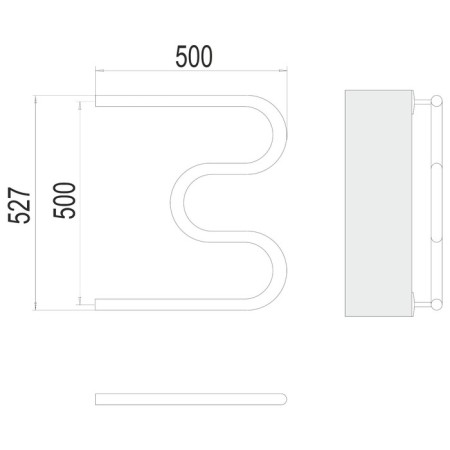 Water towel terminus m-shaped, 500x500 mm, side connection, chrome-2