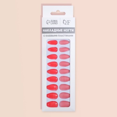 False nails, 24 pcs, with adhesive plates, almond shape, neon/matte pink color-7