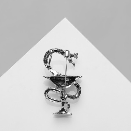 Brooch "Snake in Heraldry" Medicine, Black Silver Color-1
