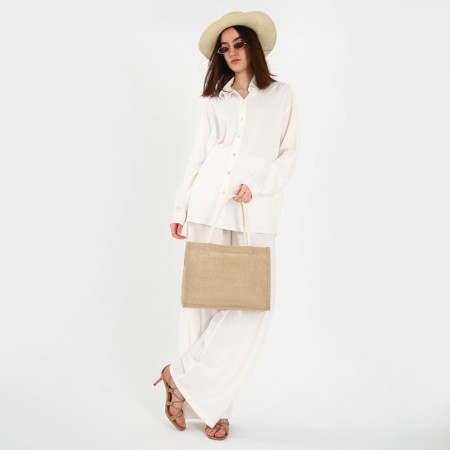 Bag Women's beach without fasteners, beige color-6