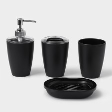 Set for the bathroom “Standard”, 4 items: soap dispenser, soap dish, 2 cups, 24 × 8 × 17 cm, black color is black