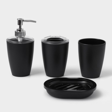 Set for the bathroom “Standard”, 4 items: soap dispenser, soap dish, 2 cups, 24 × 8 × 17 cm, black color is black