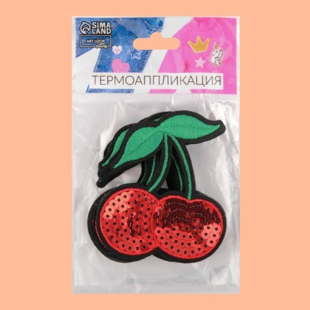 Thermal appliance "cherries", with sequins, 7.6 × 6.6 cm, red color-3