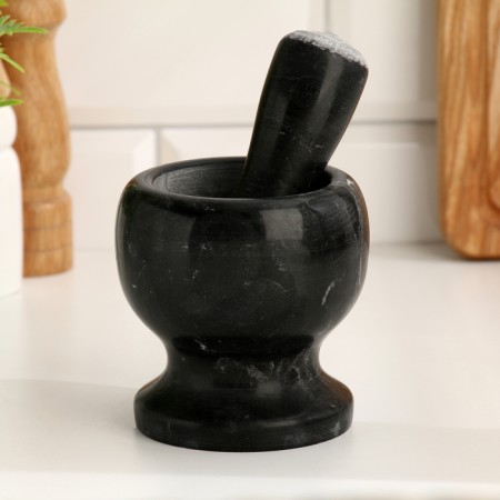 A mortar with a pestle made of stone is medium, 250 ml, black marble, in a box-6