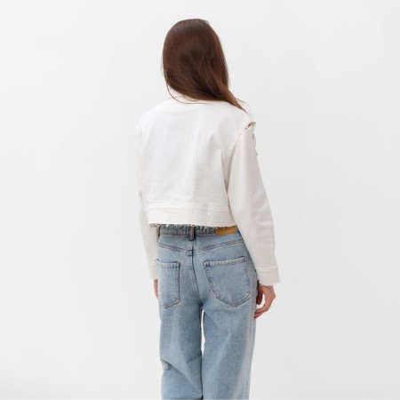 Women's shirt shortened with cuts Mist: Denim R.46, White-5