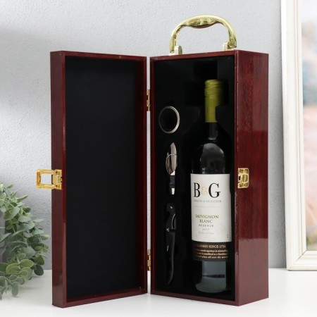 Casket Wood for a bottle "Corona - Crown and Leo" Red tree 3 objects 15x11x35 cm-4