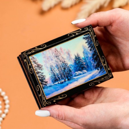 Casket "Winter Forest", 8 × 10 cm, lacquer miniature-2