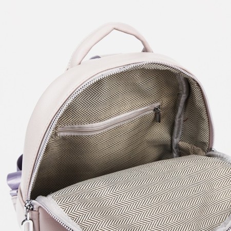 A backpack with a zipper, 4 outer pockets, the color of beige-gray-3