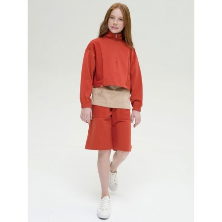 Sweatshirt for girls, height 116 cm, terracotta color-5