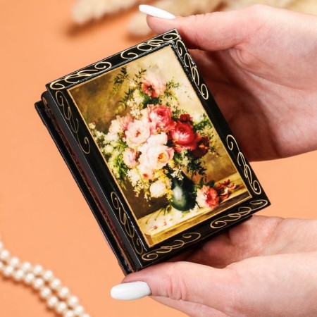 Casket "Bouquet of Piones in a Vase", 7.5x10 cm, lacquer miniature-2